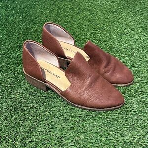 Lucky Brand Macce Tan Leather Cut Out Loafers Mules Slippers